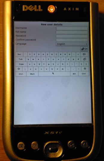 Linux a la Dell Axim x51v demana informació de l’usuari