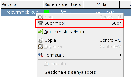 Suprimir partició al gparted