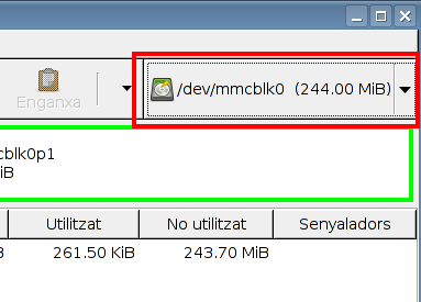 Lista desplegable per seleccionar el disc a gparted