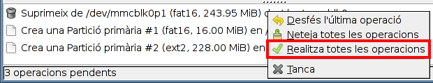 Gparted realitza les operacions pendents